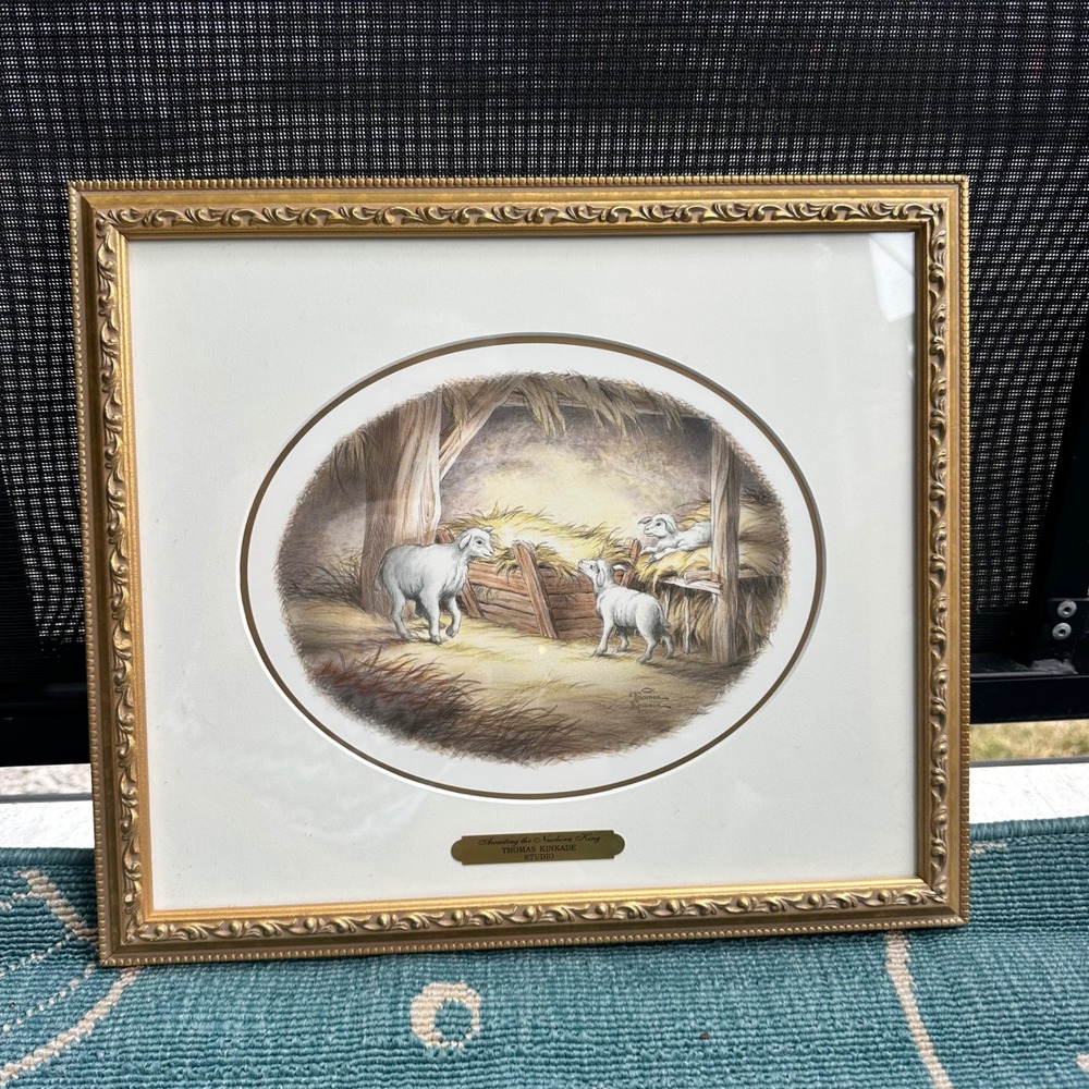 Thomas Kinkade Awaiting the Newborn King Limited Edition Framed Matted COA 2001